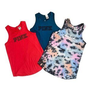 PINK Victoria's Secret Racerback Tanks! Lot of 3, XS, EUC! Red/Blue/Tie Dye